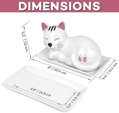 Cat Butter Dish with Lid – Cute Ceramic Plate – Keeper to leave on counter – Gift for cat lovers – Decor for dining room table – Perfect housewarming gift – Butterbell dish