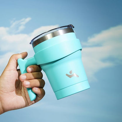 Konokyo 10 oz Tumbler with Handle and Straw, Insulated Travel Mug | Turquoise; - Image 5