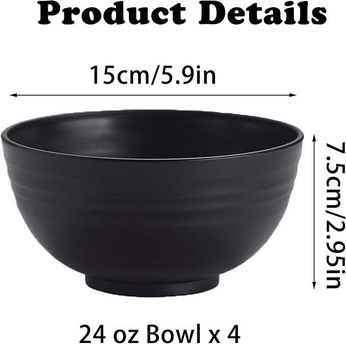 Unbreakable Wheat Straw Cereal Bowls Set of 4, 24 OZ Microwave and Dishwasher - Image 2
