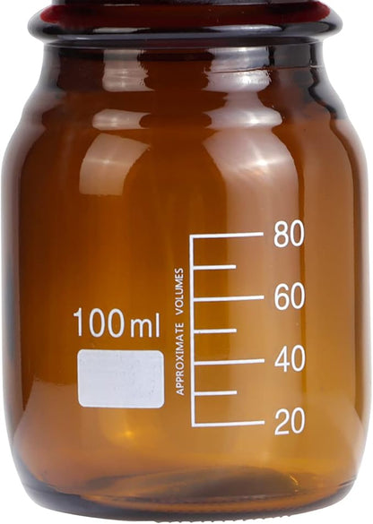 20 Pieces Amber Glass 100 mL Graduated Round Lab Reagent Media/Storage Bottle With GL45 Red Screw Cap