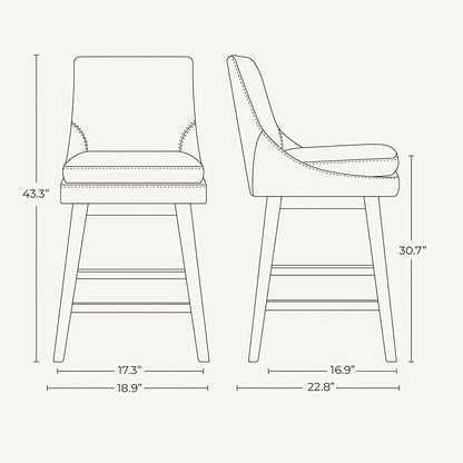 CHITA Bar Height Swivel Barstool with Back Set of 2, FSC Certified Upholstered Bar Stool, 30.7" H Seat Height, Fabric in Ivory
