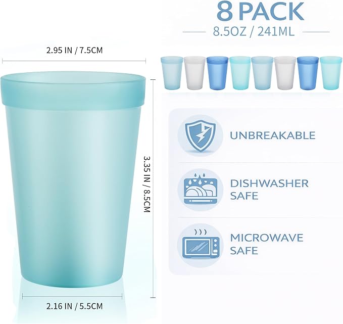 Blwan 8-Pack Small 8.5oz Plastic Cups, BPA-Free Reusable Juice Cups, Microwave - Image 2