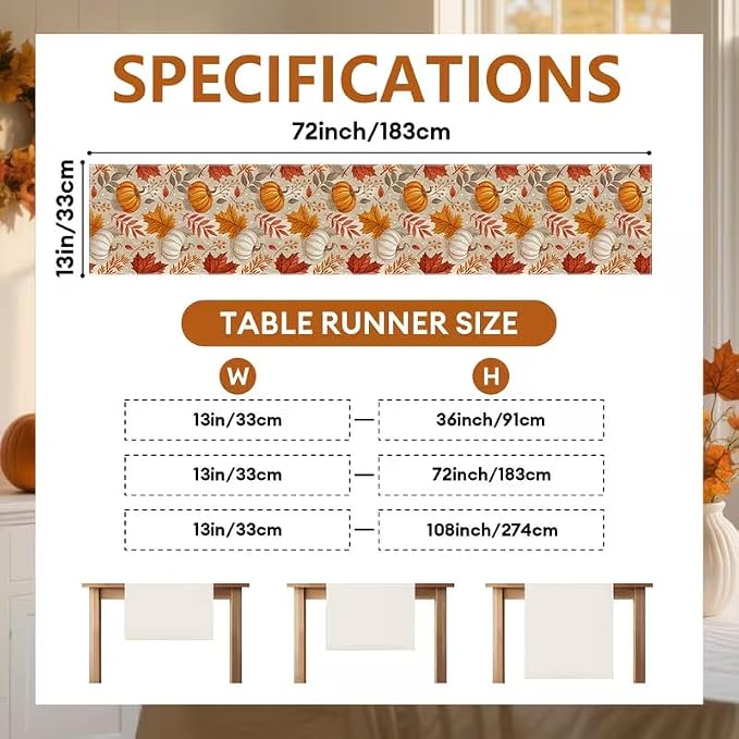 Fall Maple Leaf Pumpkin Table Runner, Seasonal Thanksgiving Harvest Farmhouse - Image 6
