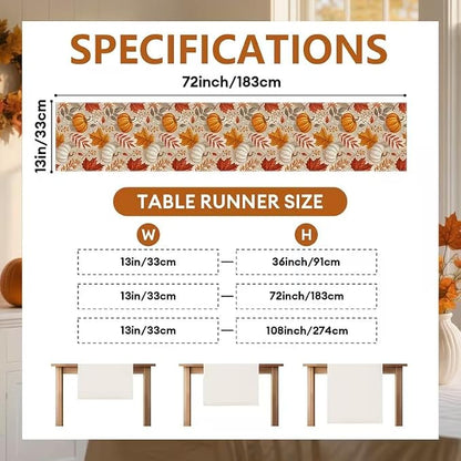 Fall Maple Leaf Pumpkin Table Runner, Seasonal Thanksgiving Harvest Farmhouse - Image 6