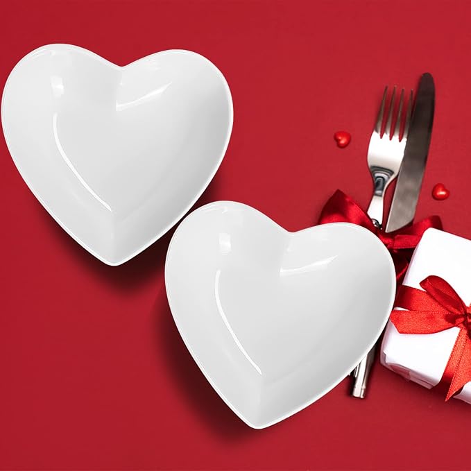 2pcs/Set Porcelain Heart Shaped Deep Salad Plates, 7 inch Cute Heart Bowls - Image 6
