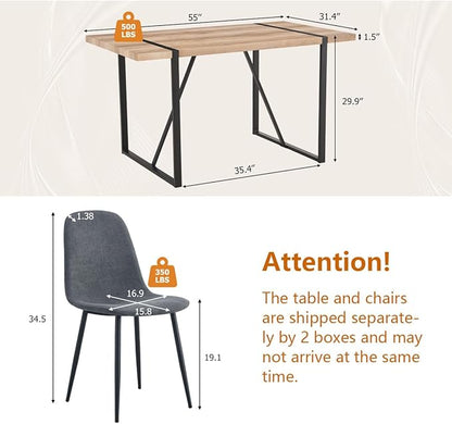 4 Chair Dining Table Set，Dinner Table Set for 4，55'' Kitchen Table and Suede Nap Fabic Chairs Set of 4, 5 Piece Dining Table Set for Kitchen Dining Room