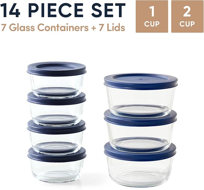 14-Piece Glass Food Storage Containers Set | 1-Cup & 2-Cup, Leakproof | - Image 2
