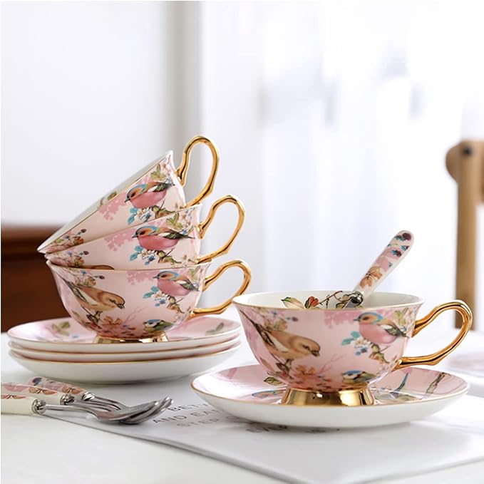 Pink Bird Porcelain Tea Cup Set - 7oz - Image 6