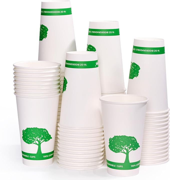 Vplus 240 Pack Compostable Paper Cups, 16 oz Paper Coffee Cups | Biodegradable by Vplus
