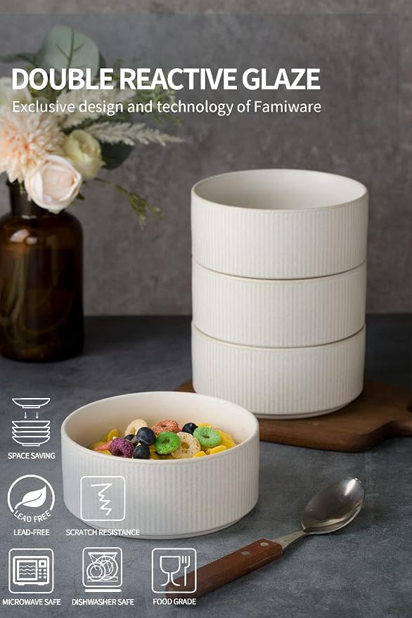 famiware Star Cereal Bowl Set, 23 oz Soup Bowls Set of 6, Matte White | Double - Image 4