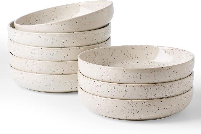 famiware Milkyway 33 oz Pasta Bowls Set of 8, Creamy White | Double Reactive by Famiware