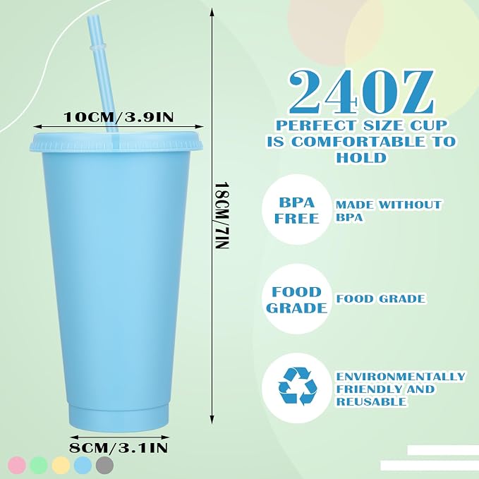 Bokon 15 Sets Tumbler with Straw and Lid Bulk 24 oz Reusable Plastic Cups to Go - Image 3