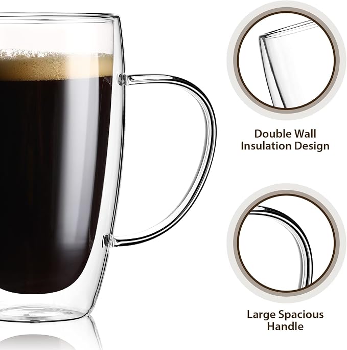 2-Pack 15 Oz Double Walled Glass Coffee Mugs - Image 5