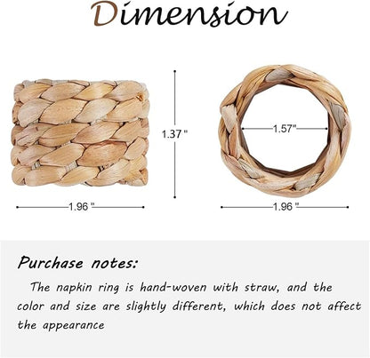 Napkin Rings Set of 12, Farmhouse Table Decor Handmade by Natural Water Hyacinth - Image 4