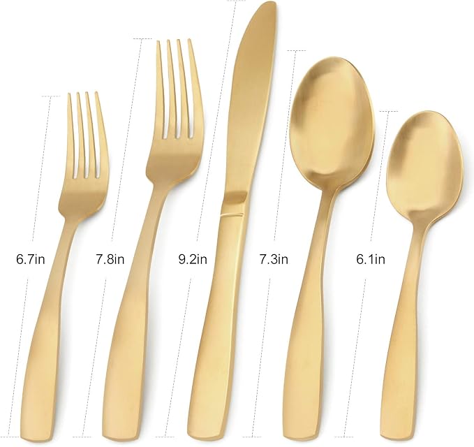 Matte Gold Silverware Set, Bysta 20-Piece Stainless Steel Flatware Set - Image 2