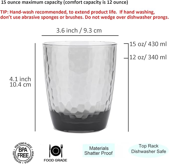 KOXIN-KARLU Hammered 15-ounce and 26-ounce Plastic Tumbler Acrylic Glasses - Image 2