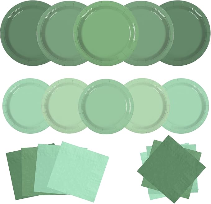 Sage Green Paper Plates and Napkins Party Supplies, Serve 60 | 180pcs by Osonm