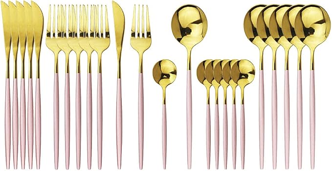 JASHII Flatware Serving Set 24 Piece, Stainless Steel Silverware Set, Modern by JASHII