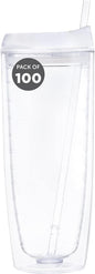 Custom Tall Orbit Acrylic Tumblers 20 oz. Set of 100, Personalized Bulk Pack - Perfect for Iced Coffee, Soda, Other Hot & Cold Beverages - Clear