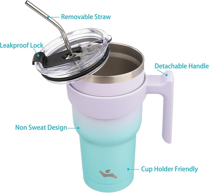 Konokyo 40 oz Tumbler with Handle and Straw, Insulated Travel Mug | Lavender - Image 2