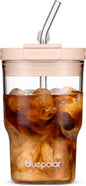 Glass Cups with Lids and Straws, 16oz/480mll Reusable Iced Coffee Glasses & by BLUEPOLAR