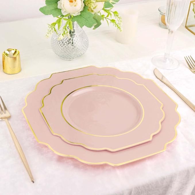 Blush Hard Plastic Dessert Plates, 50 Pack 8" Disposable Round Baroque Plates - Image 2