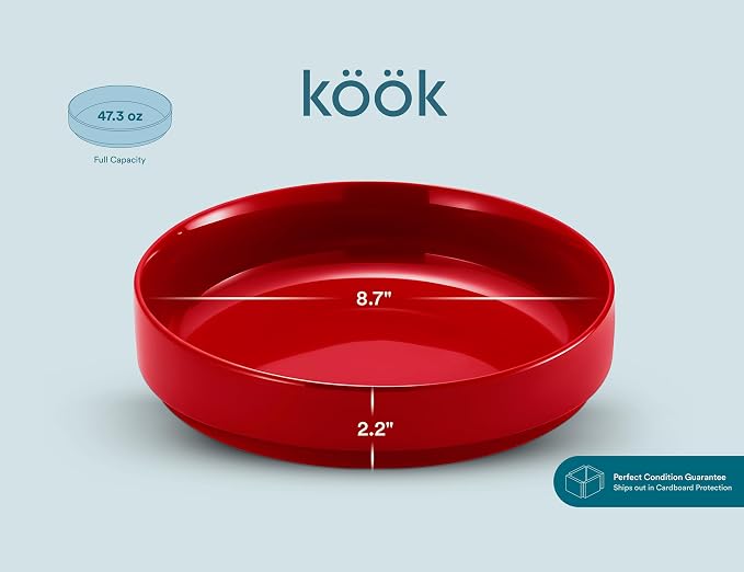 KooK Ceramic Large Pasta Bowls, Microwave and Dishwasher Safe, Shallow Serving - Image 7
