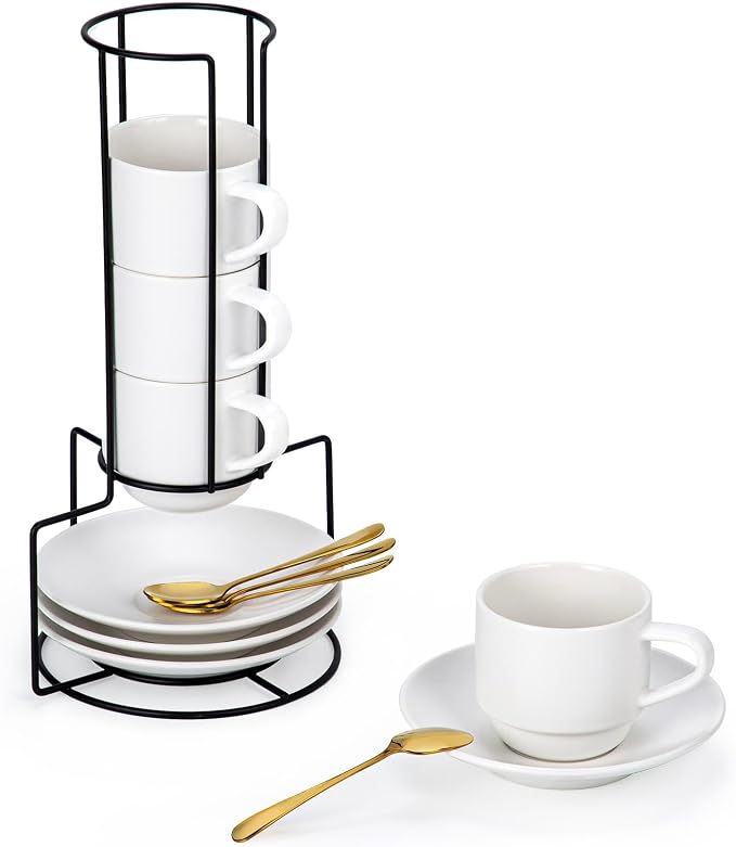 Lareina 8 Ounce Porcelain Cappuccino Cups Set of 4, Stackable Coffee Cups by Lareina