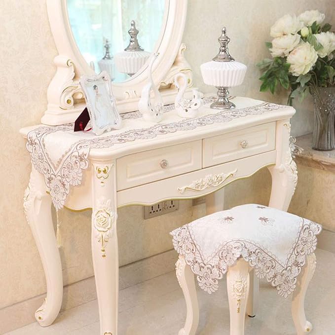 LeLehome 15 Inch X 58 Inch Classic Table Runner, Flowers Embroidery Satin - Image 4
