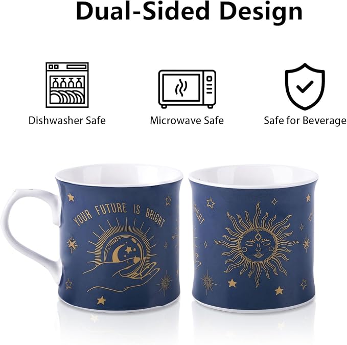 Blue Celestial Coffee Mug, "Your Future is Bright" Inspirational Theme Ceramic - Image 5