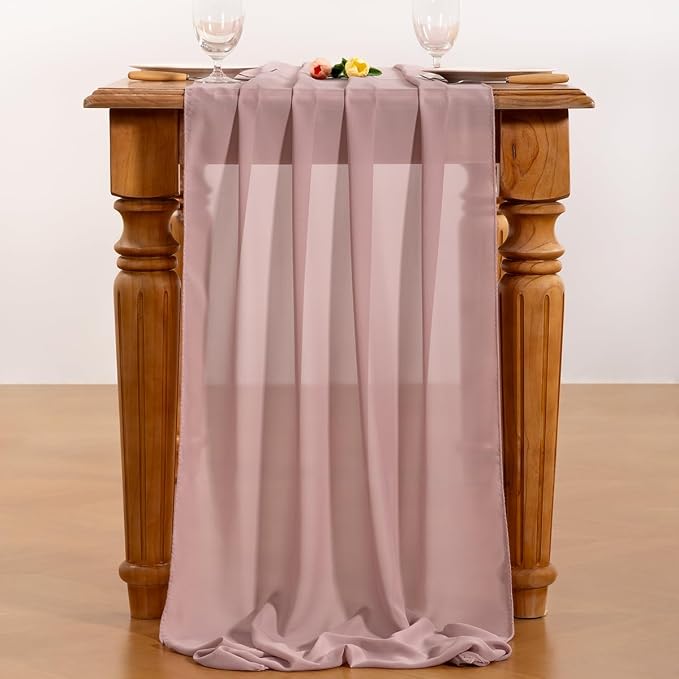 Dusty Rose Chiffon Table Runner Summer Boho Wedding Birthday Party Decor | 10ft - Image 5