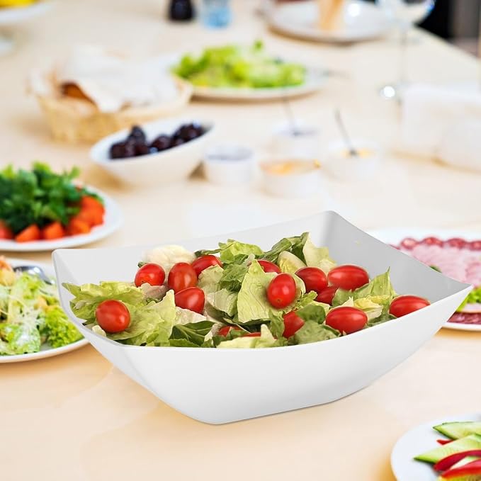 R-kay 6 Pack Square Extra Large Plastic White Serving Bowls -128 Oz White - Image 2