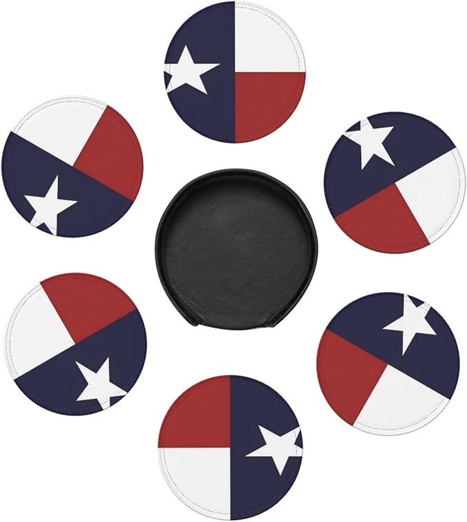 6 Pcs Texas Flag Lone Star Us American Flag Leather Coasters - Image 7