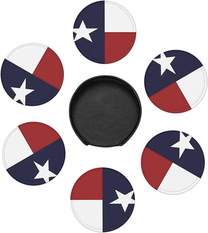 6 Pcs Texas Flag Lone Star Us American Flag Leather Coasters - Image 7