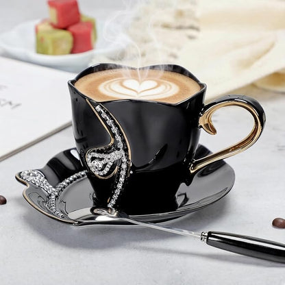 7 Oz Luxury Rhinestone Ceramic Coffee Cup and Saucer Set - Image 3