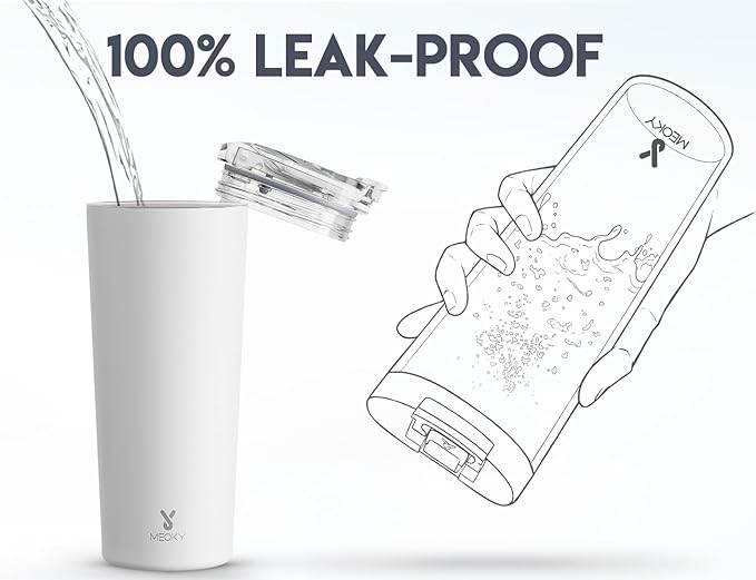 Meoky 24 oz Insulated Travel Coffee Mug: Leak Proof Lid, Ivory | Stainless - Image 5