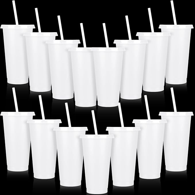 Bokon 15 Sets Tumbler with Straw and Lid Bulk 24 oz Reusable Plastic Cups to Go by Bokon