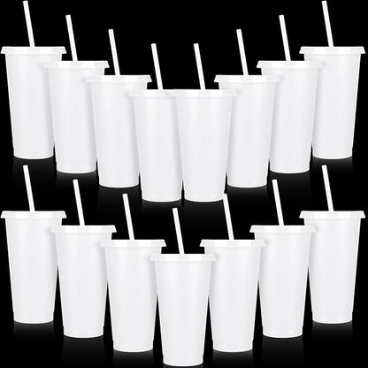 Bokon 15 Sets Tumbler with Straw and Lid Bulk 24 oz Reusable Plastic Cups to Go by Bokon