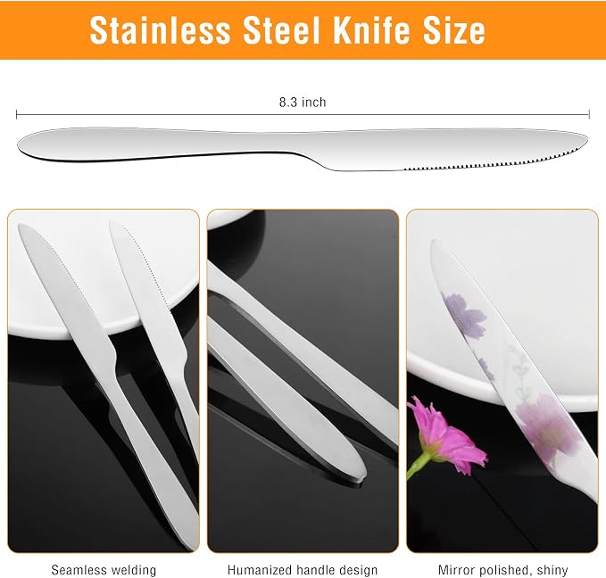 Nuenen 100 Pieces Dinner Knives Set, 8.3 Inches Durable Butter Knife Stainless - Image 2