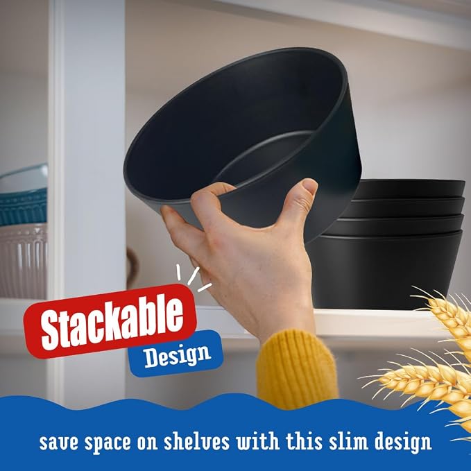 Teivio 12-Piece Wheat Straw Bowls Sets, Plastic Kitchen 22oz Cereal Bowls Set - Image 4
