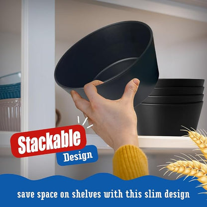 Teivio 12-Piece Wheat Straw Bowls Sets, Plastic Kitchen 22oz Cereal Bowls Set - Image 4