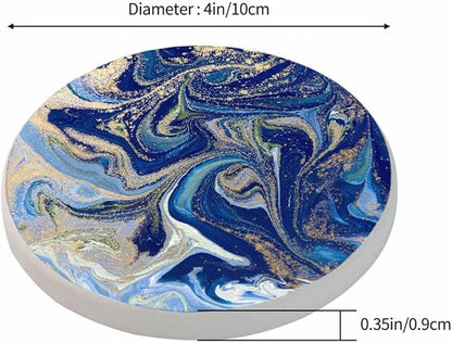 Blue and Gold Liquid Marble Coasters for Drinks 2 Pack Ink Marbling Fluid Splash Beautiful Blue Acrylic Tabletop Protection Kitchen and Coffee Table Décor & Accessories,Set of 2
