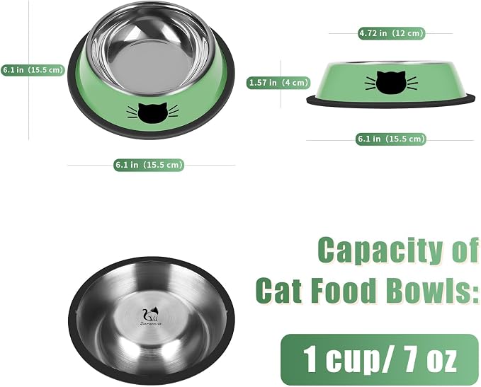 Serentive 2 Pcs Non-Slip Stainless Steel Small Cat Food Bowls - Image 2