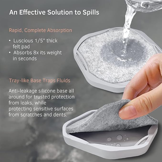 UMIRRO Absorbent Felt & Silicone Drink Coasters Set of 4, Light Grey | - Image 4