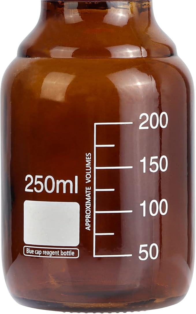 10 Pieces Amber Glass 250 mL Graduated Round Lab Reagent Media/Storage Bottle With GL45 Red Screw Cap