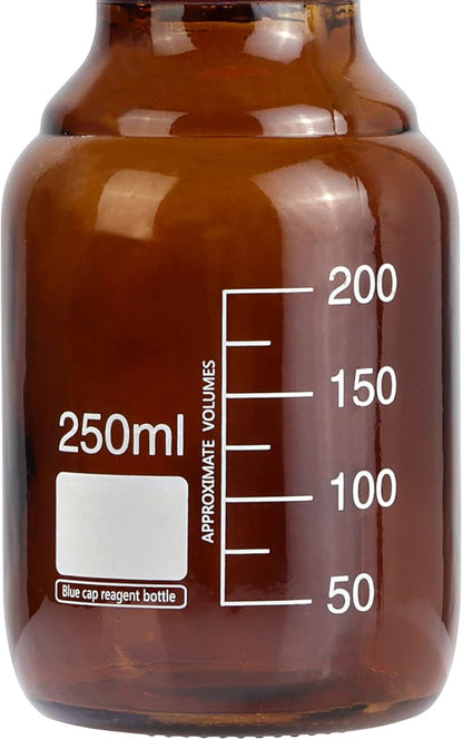 10 Pieces Amber Glass 250 mL Graduated Round Lab Reagent Media/Storage Bottle With GL45 Red Screw Cap