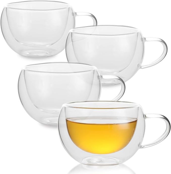 Double Wall Insulated Glass Tea Cups Set of 4, Teacups Coffee Mugs by GURUDAR