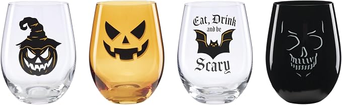Oneida Barware, Vintro Halloween Stemless Wine Glasses, Dishwasher Safe by Oneida