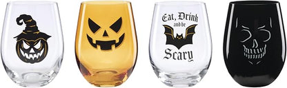 Oneida Barware, Vintro Halloween Stemless Wine Glasses, Dishwasher Safe by Oneida