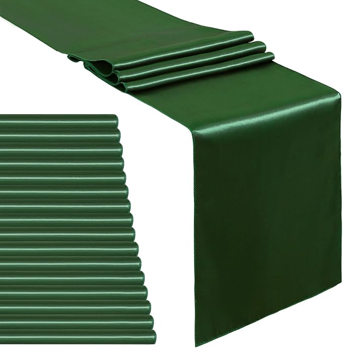 Forest Green Table Runners 16 Pack 12x108 inch Silk Satin Smooth Fabric | Satin by B-COOL
